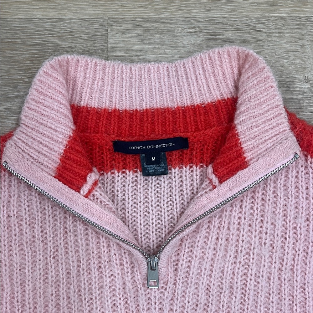 French Connection Pink and Red Zip Collar Sweater